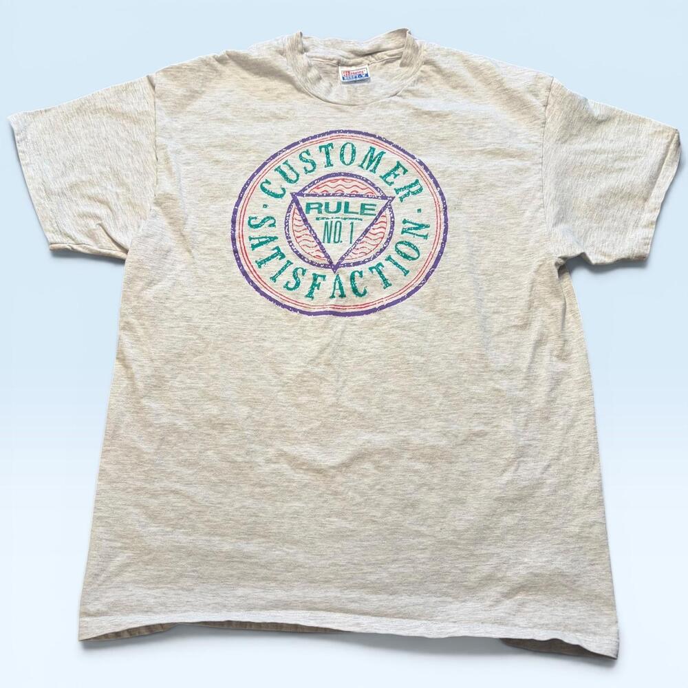 Vintage Hanes Shirt Mens XL Gray Customer Satisfaction Rule No 1 Tee T-Shirt